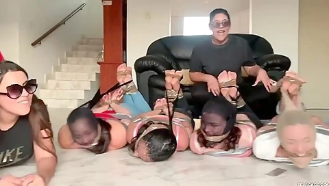 8 Barefoot Girls Gagged Hogtied And Pantyhose Encased