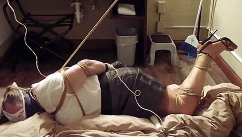 Fem Slave Bound, Gagged, Vibed, Hogtied And Left Alone